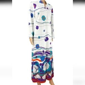 vintage 1970s Leonard floral print maxi dress, duster, or hostess gown. 